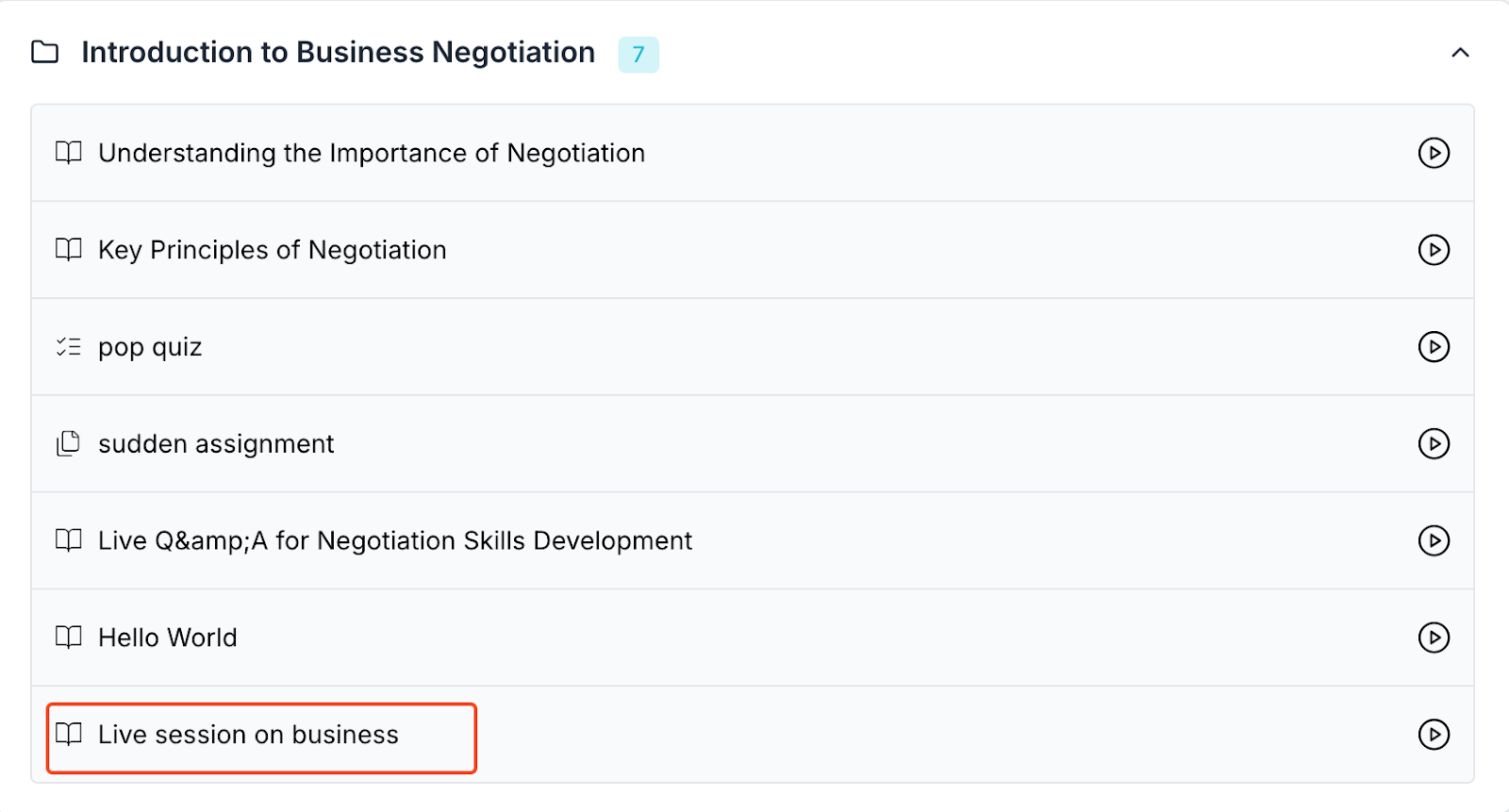 This image is a screenshot of Klasio Student Portal with the live session under a specific course in highlight. 