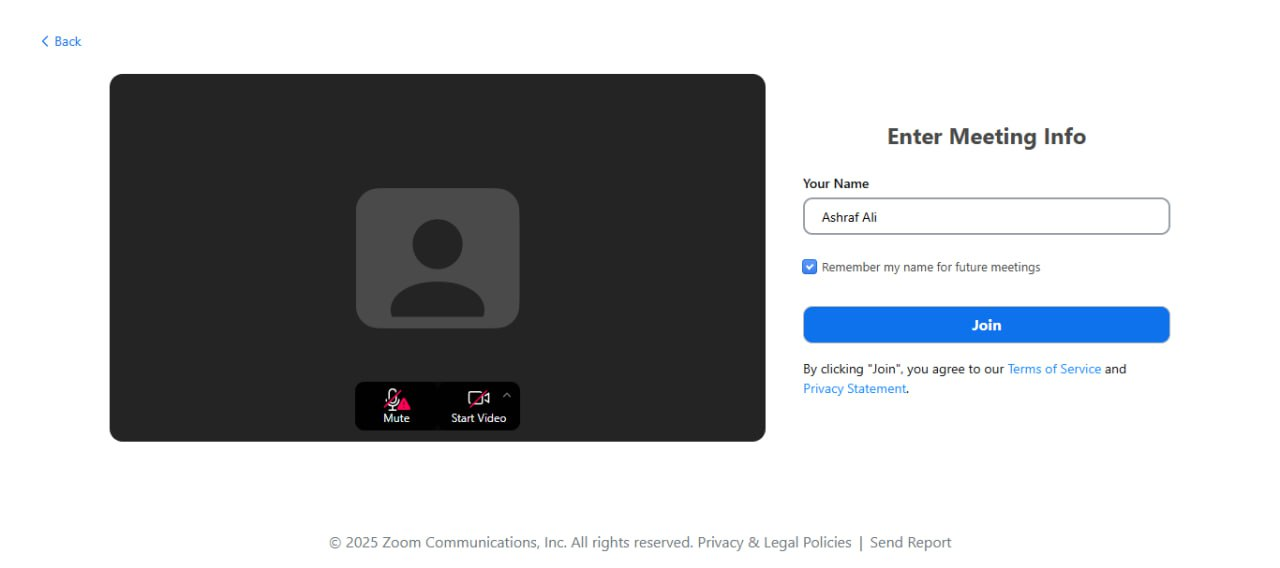 This image is a screenshot of Zoom live session join window from the Klasio student portal.