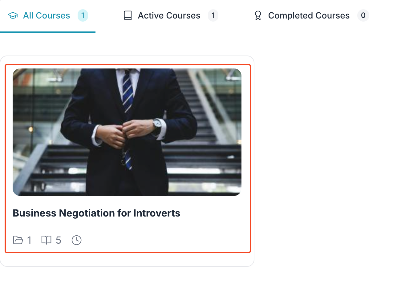 This image is a screenshot of Klasio Student Portal with the registered course in highlight.