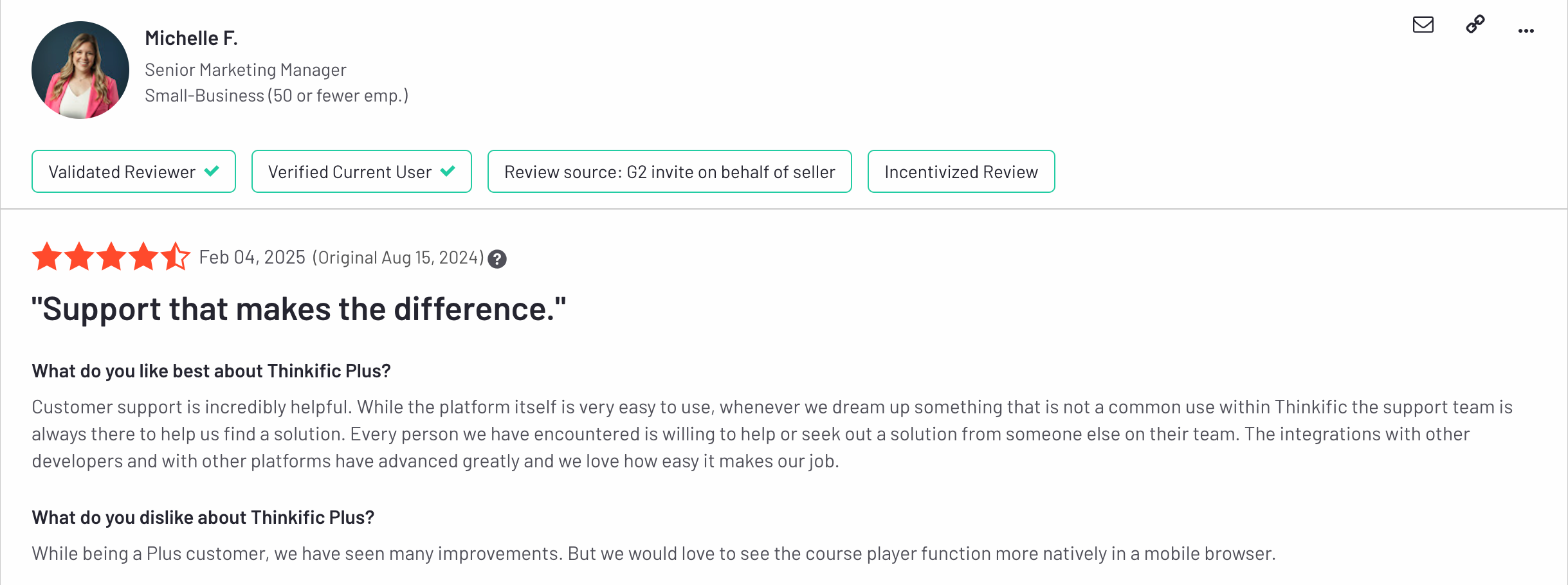 Screenshot of an LMS review