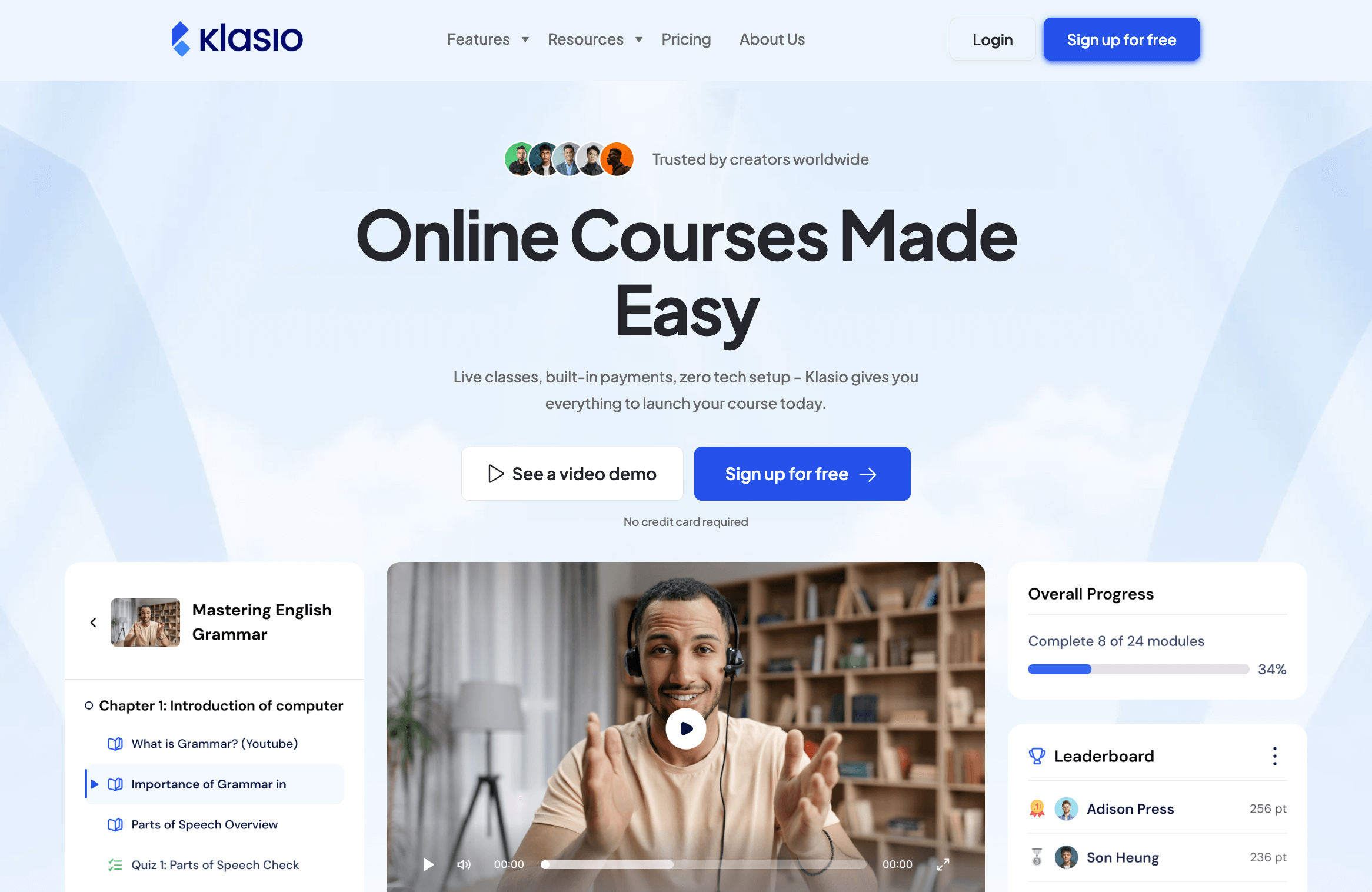Klasio home page