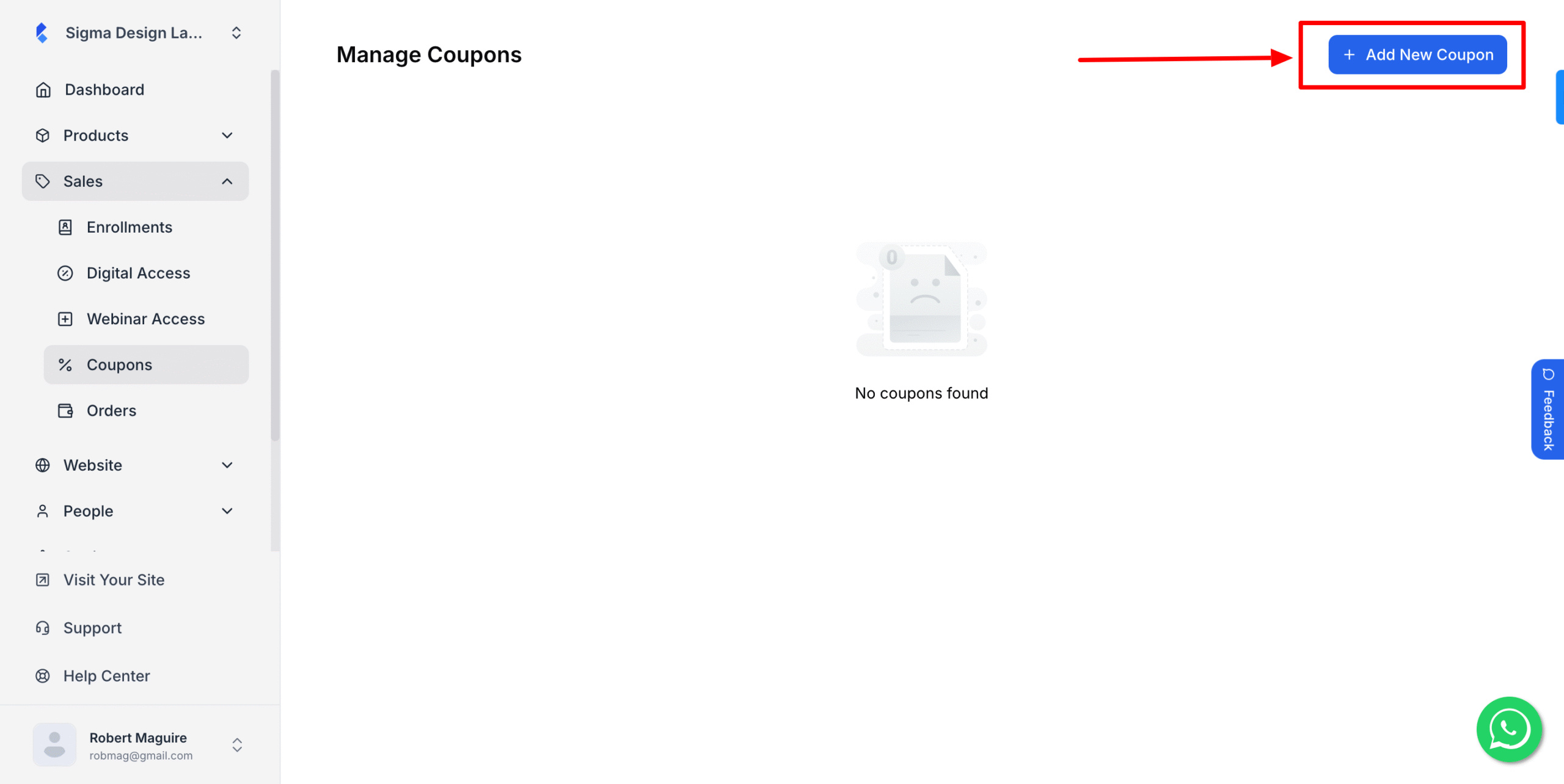 This image is ascreenshot of Klasio courpon creation window with Add New Coupon button in highlight.