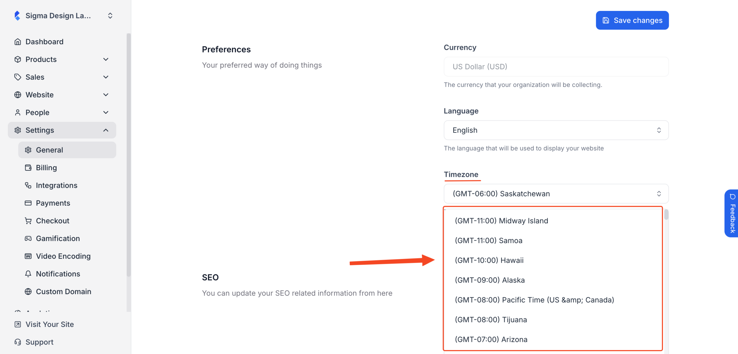 This image is a screenshot of General Settings tab under Settings in Klasio admin dashboard.