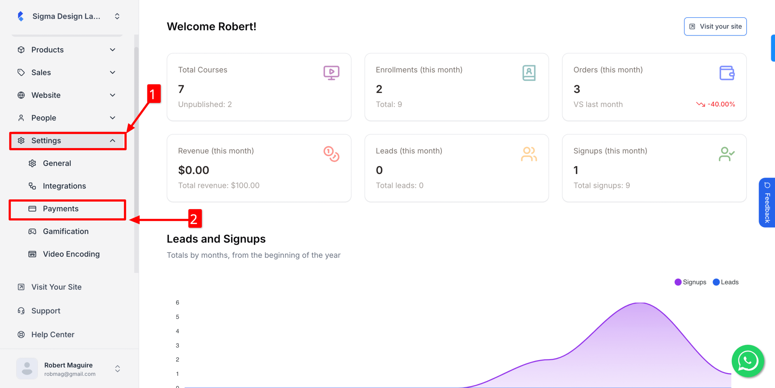 This image is a screenshot of Klasio Payments window highlighted under Settings menu.