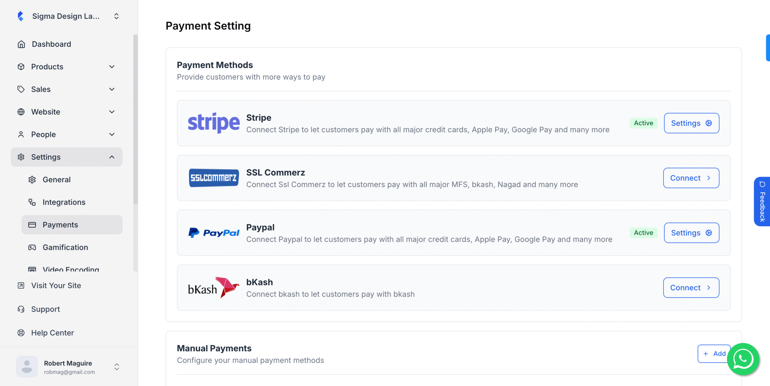This image is a screenshot of Klasio  Payments tab with the Add button in highlight.