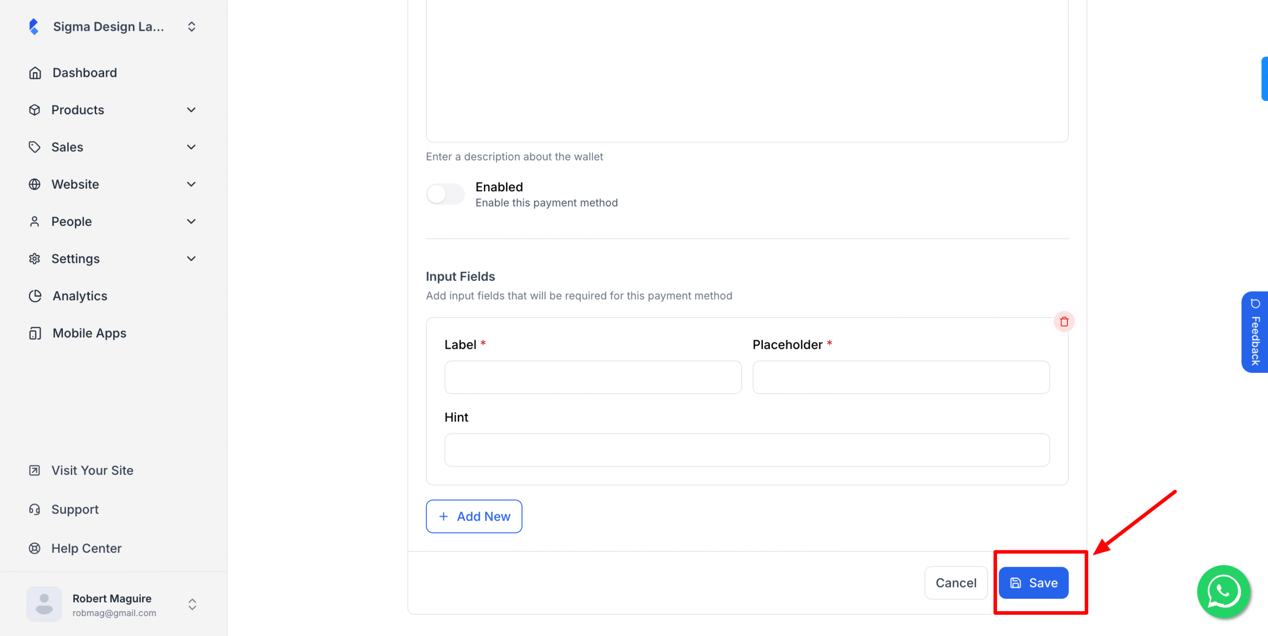 Saving the custom payment on Klasio