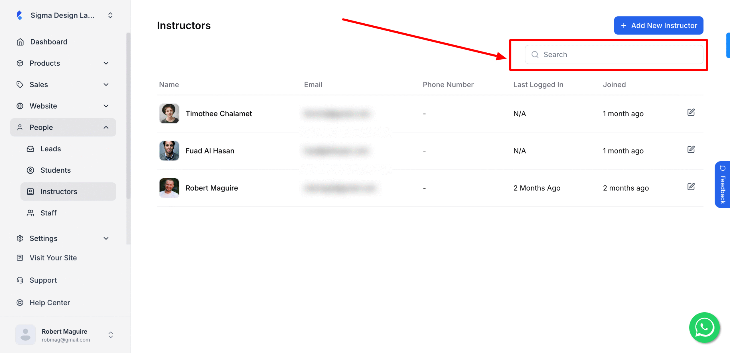 This image is a screenshot of Klasio Instructors window with the option to search for an instructor in highlight.