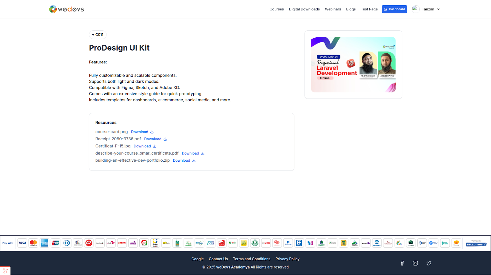 Digital downloads page before