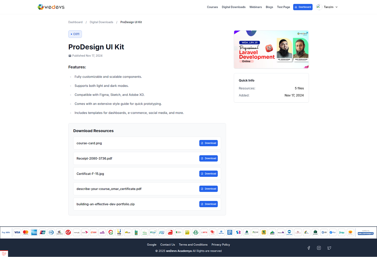 Visually improved digital downloads page