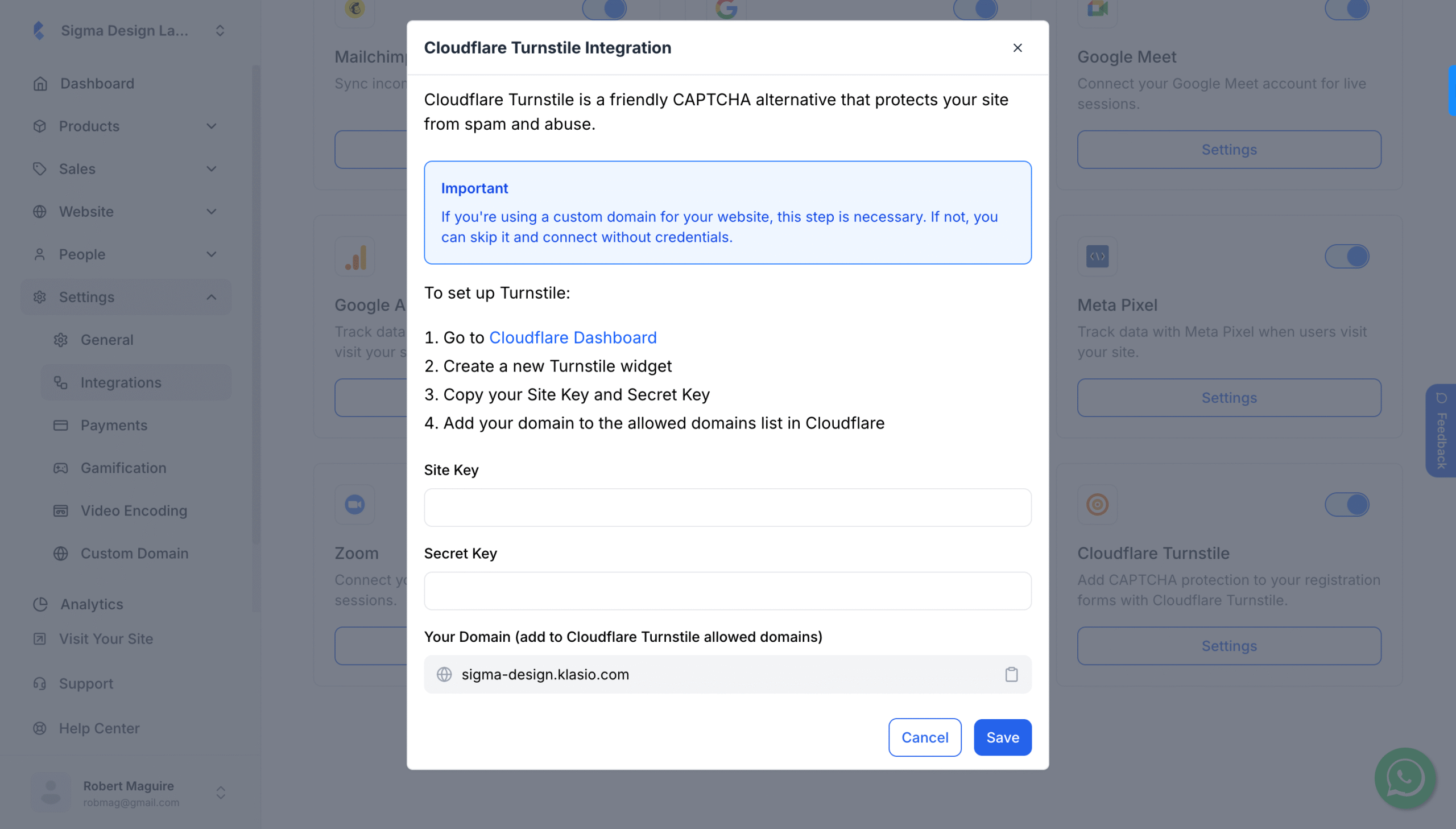ClooudFlare Turnstile Integration popup