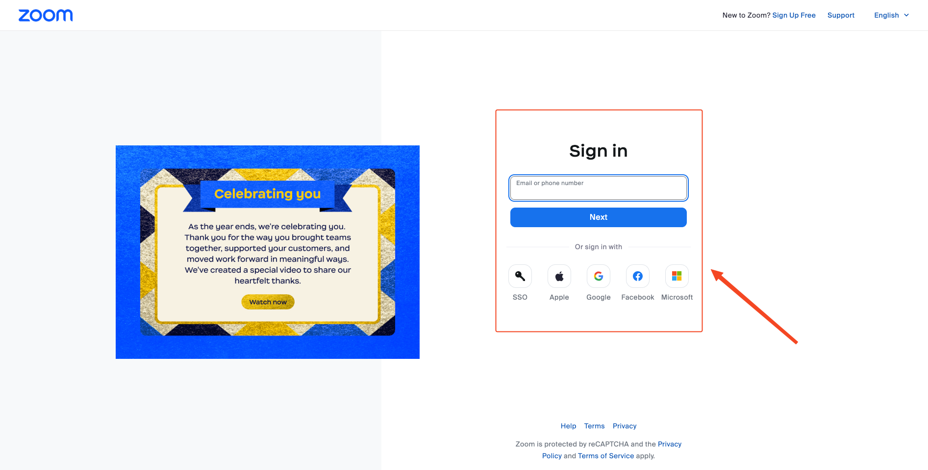 This image is a screenshot of Zoom login screen