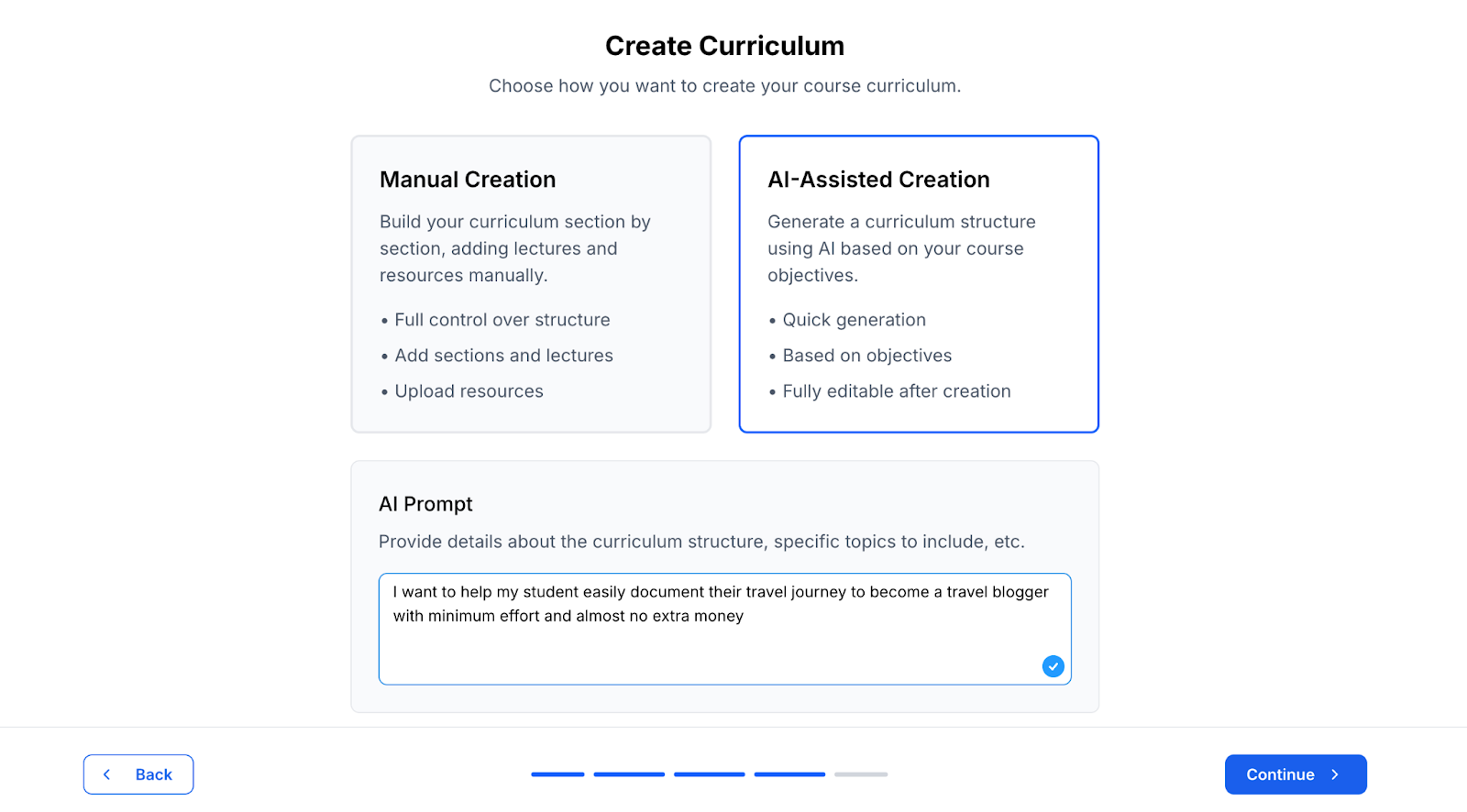 Create curriculum using AI