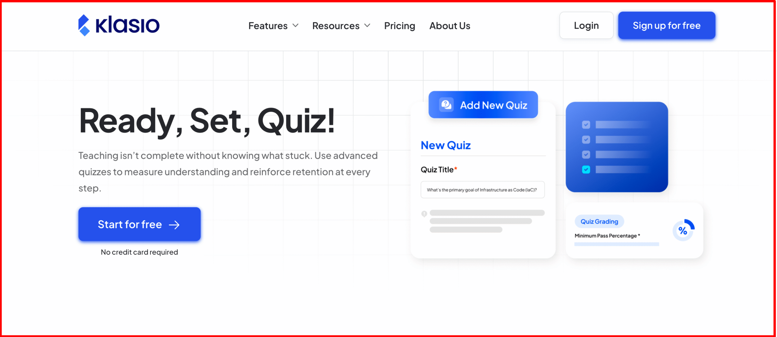 Online course klasio quiz page