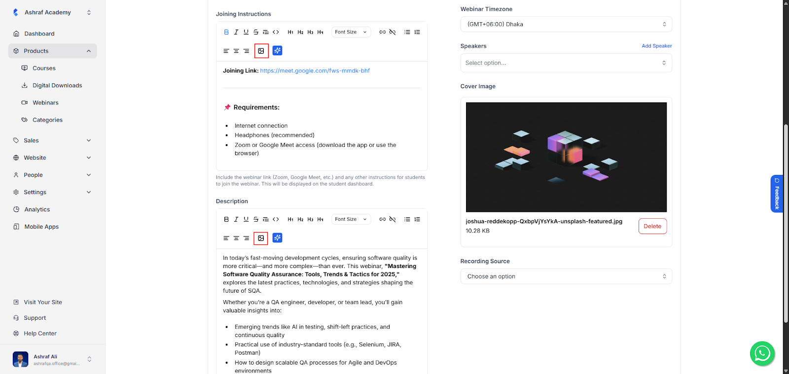 Image Support in webinars