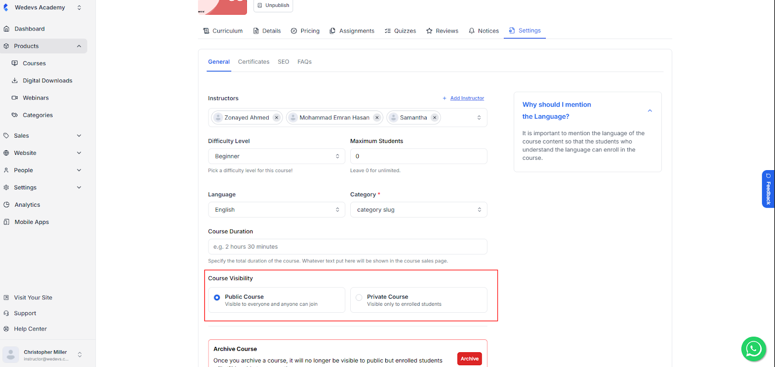 Make Your Courses Private