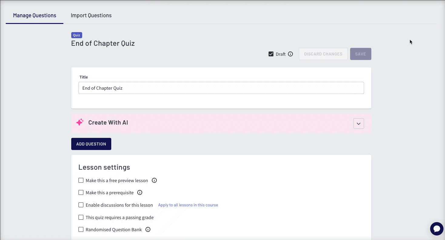 Thinkific AI quiz builder