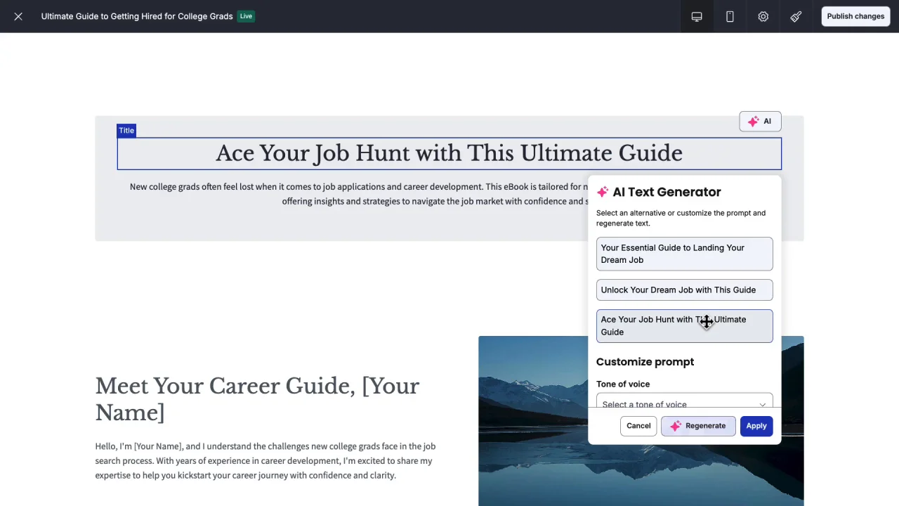 Thinkific landing page builder