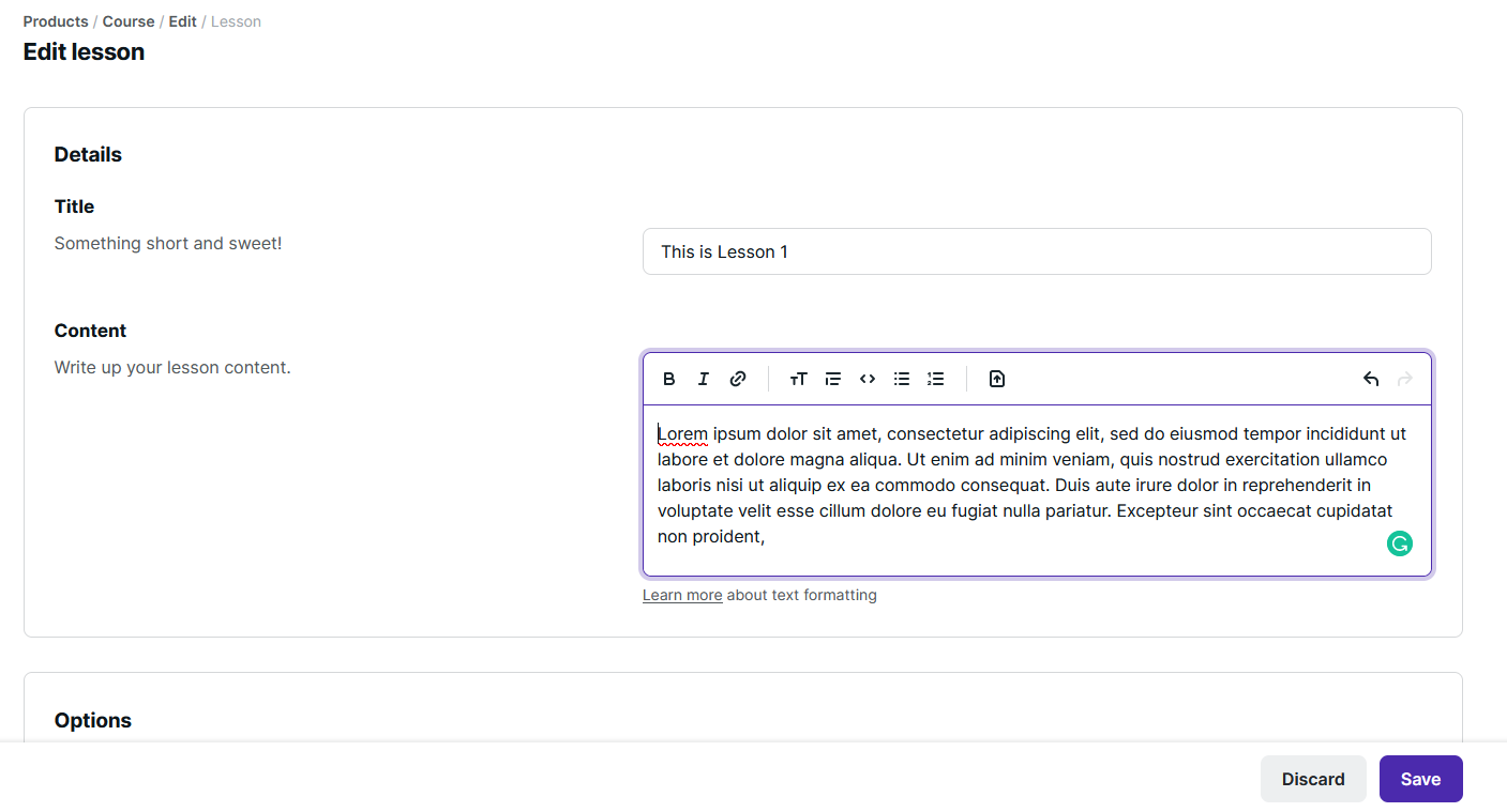 screen shot of course creation