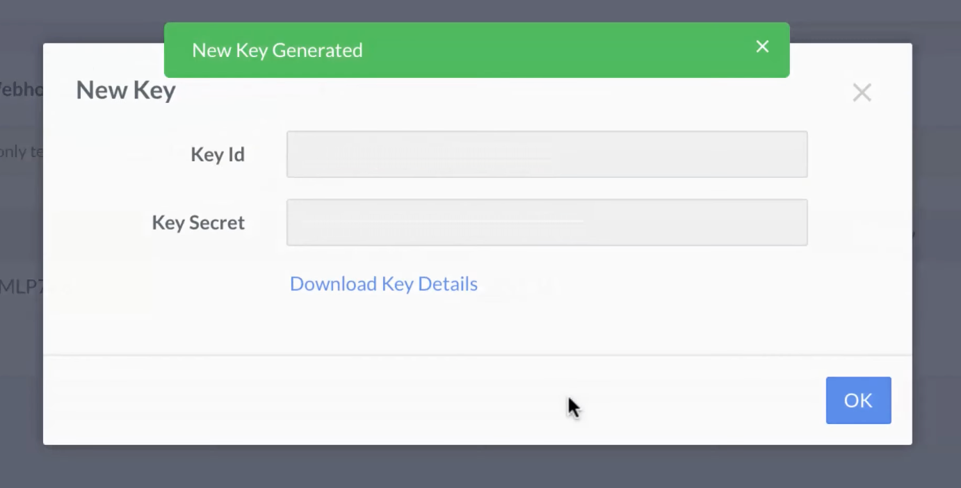 API key and key secret generated
