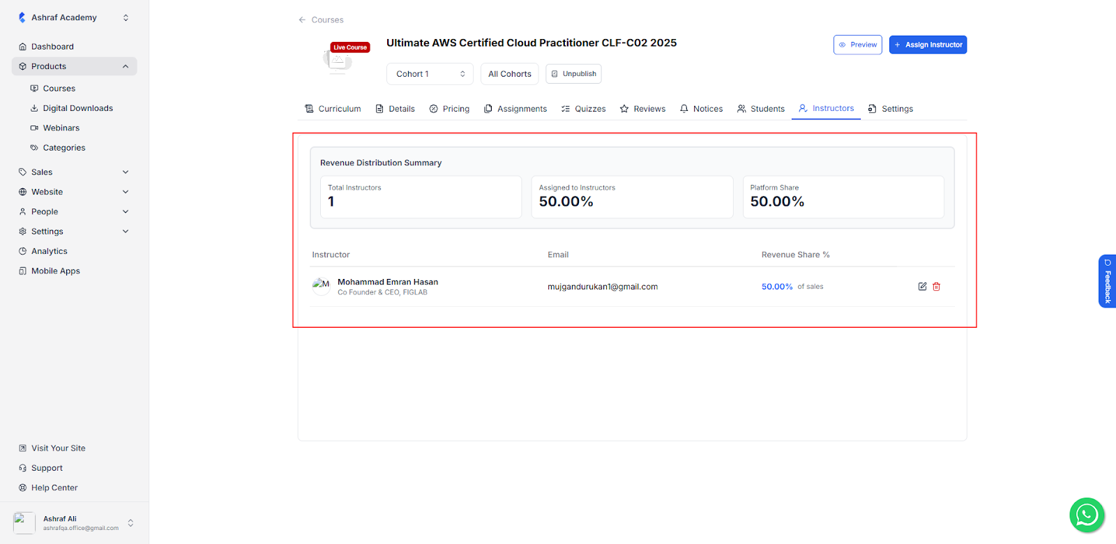 Instructor Revenue Share