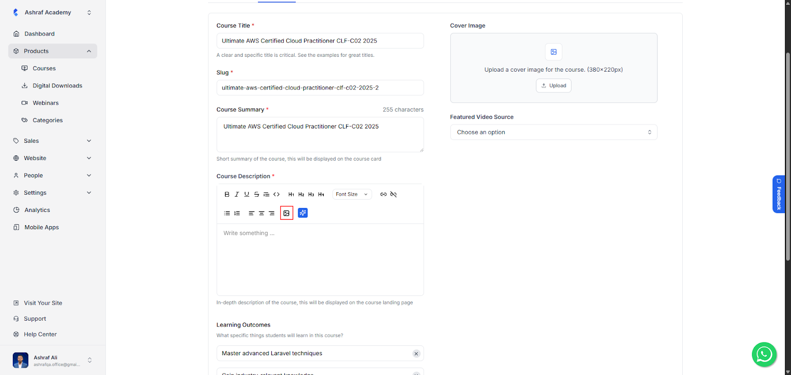 Image support in course details, blog posts, digital download descriptions