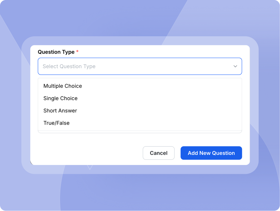 Screenshot of Klasio Quiz Question Type Setup Window