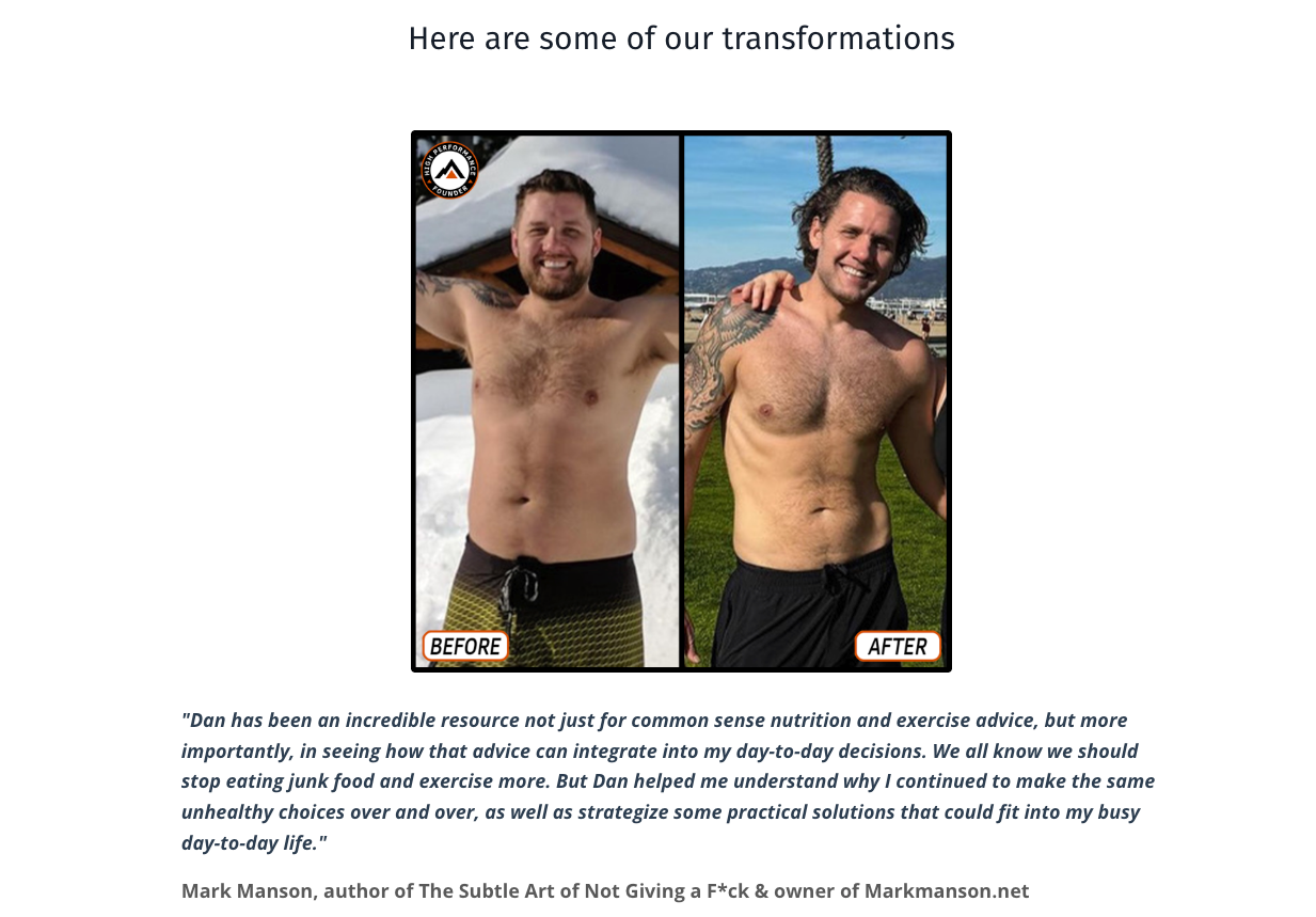 before after transformation section for your online course landing page