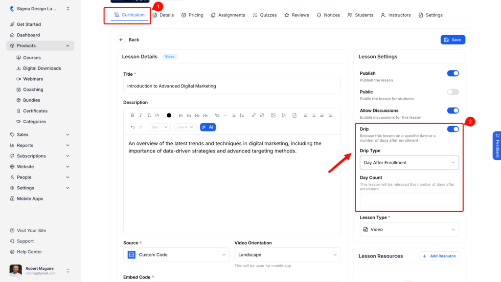 Drip content feature in klasio