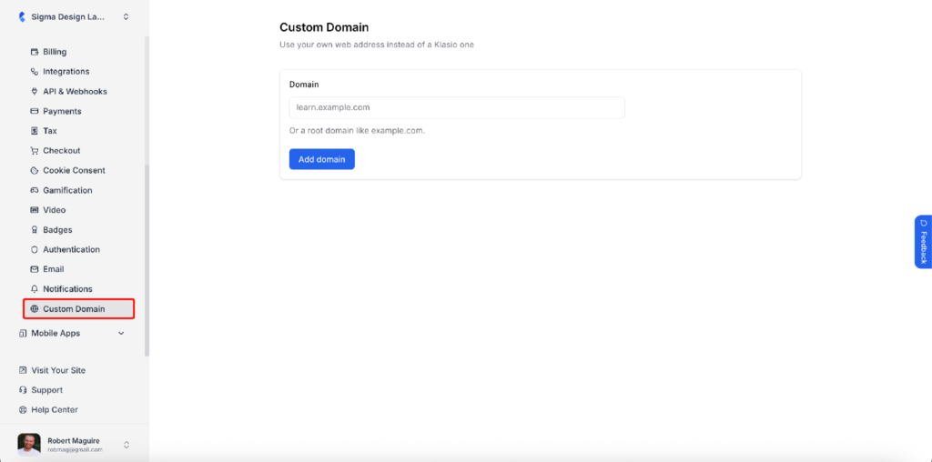 Enter your domain and click Add domain